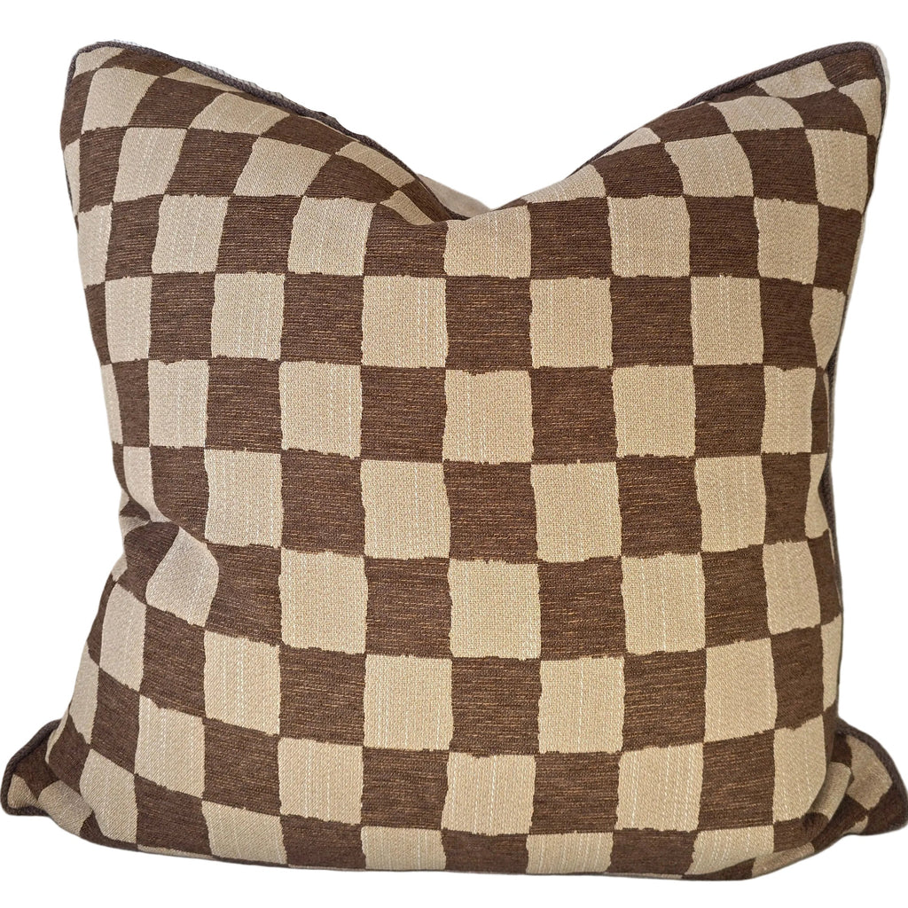 Classic Checkerboard Cushion 55cm Square - Chocolate Brown | Beige