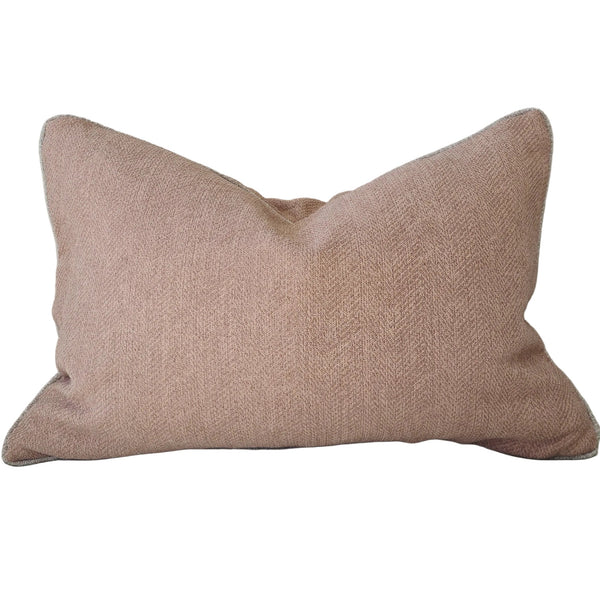 Hailey Linen Chenille Cushion 40x60cm Lumbar - Dusty Pink with Natural Piping