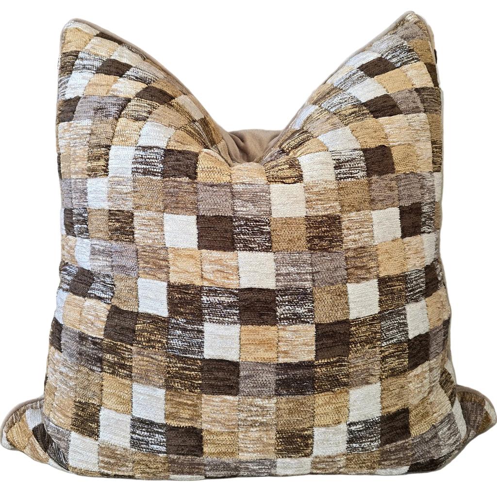 The Mocha Mosaic Luxe Velvet Cushion 55cm Square - Chocolate | Tan | Khaki