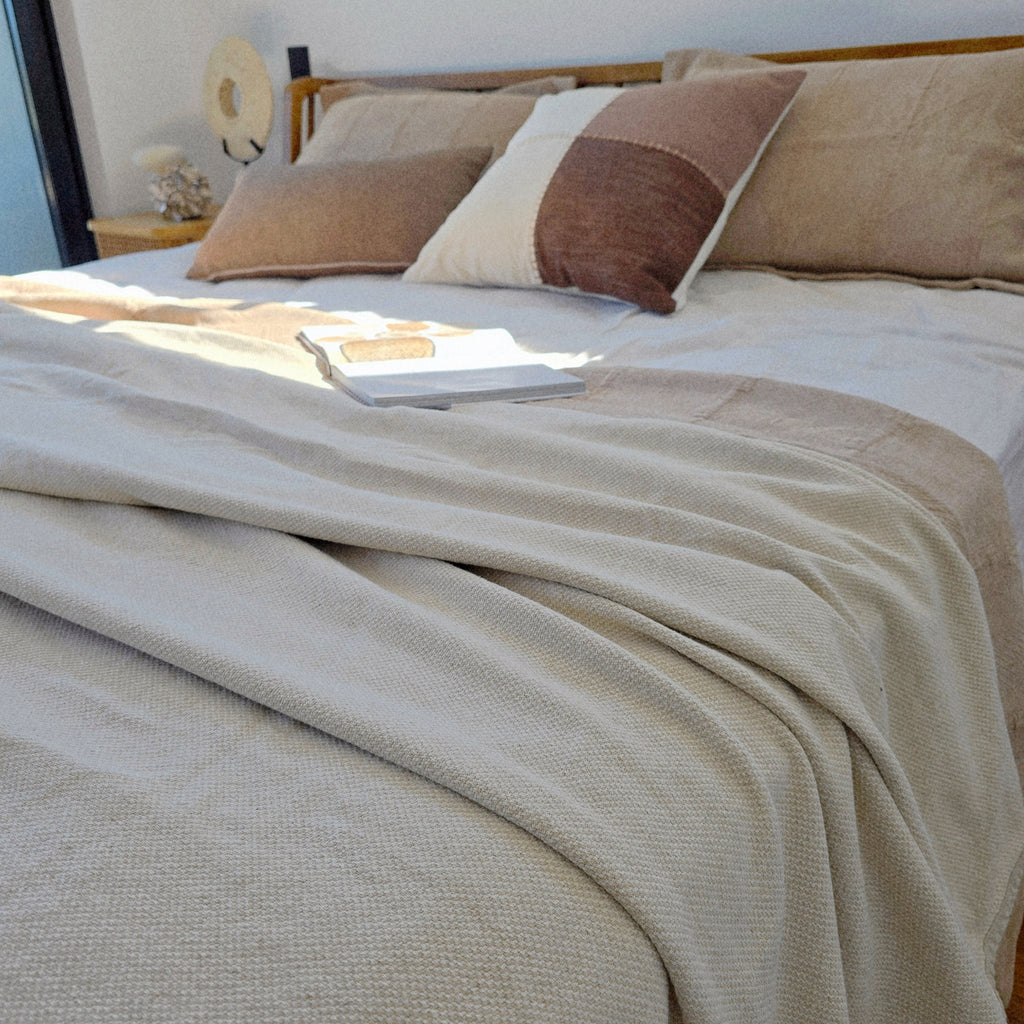 Fiora Linen Cotton Bed Cover Massive Blanket Coverlet 210cm x 230cm - Natural