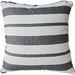 Outdoor Striped pillow with gray and white horizontal stripes on a couch.
