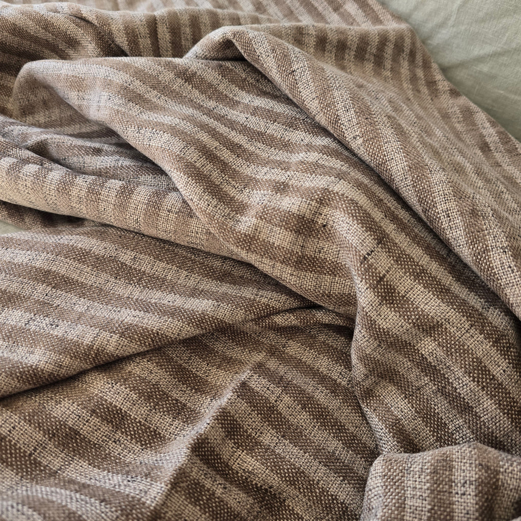 Clara Stripe Linen Blend Massive Throw  150cm x 230cm - Light Cream | Mocha