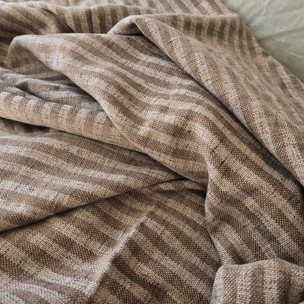 Clara Stripe Linen Blend Massive Throw  150cm x 230cm - Light Cream | Mocha