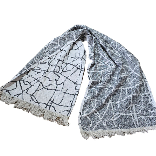 Chinoiserie Reversable Jacquard Throw Bed-End Throw 70cm x 240cm - Abstract B&W