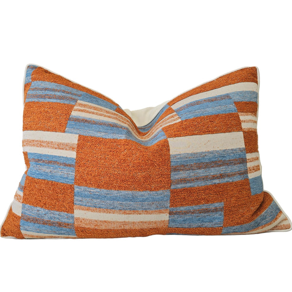The Geo-Weave Colorblock Cushion 40x60cm Lumbar - Vibrant Orange | Light Blue | Beige