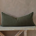 Hailey Linen Chenille Cushion 40x90cm Long Lumbar - Moss Green with Natural Piping