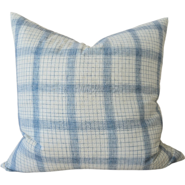 Dylan Linen Cushion 55cm Square - Plaid Blue