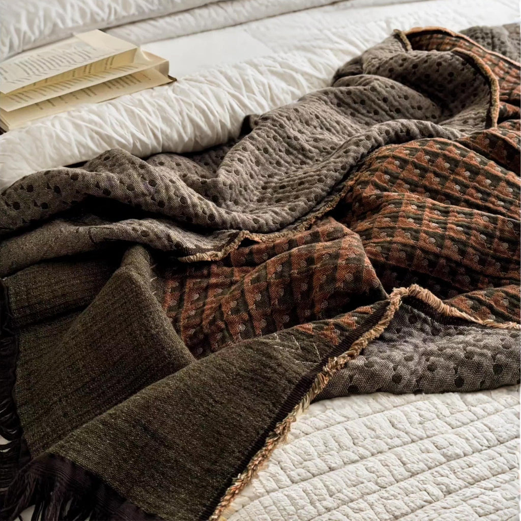 Aiyana Muslin Cotton Reversible Throw Blanket 150x200cm - Earthy Tone | Green