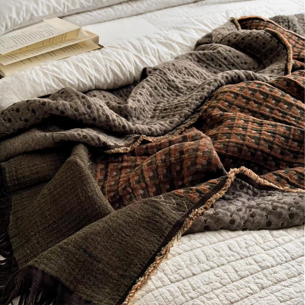 Aiyana Muslin Cotton Reversible Throw Blanket 150x200cm - Earthy Tone | Green