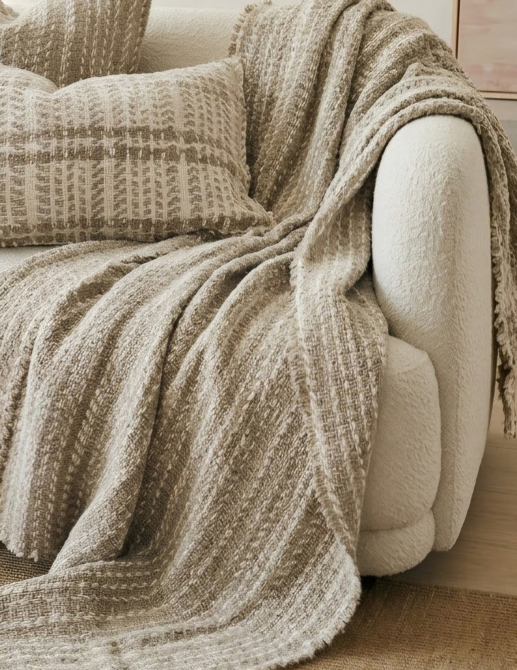 The Grounded Heavyweight Handloomed Linen Throw Bedcover 135cm x 200cm - Broken Twill Stripe