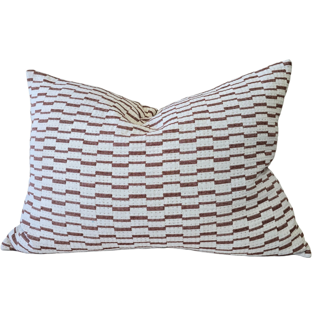 Mosaic Jacquard Linen Cotton Cushion 40x60cm Lumbar - Reddish Brown | Off White