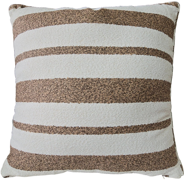 Outdoor Striped pillow with brown and white stripes on a sofa