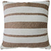 Outdoor Striped pillow with brown and white stripes on a sofa