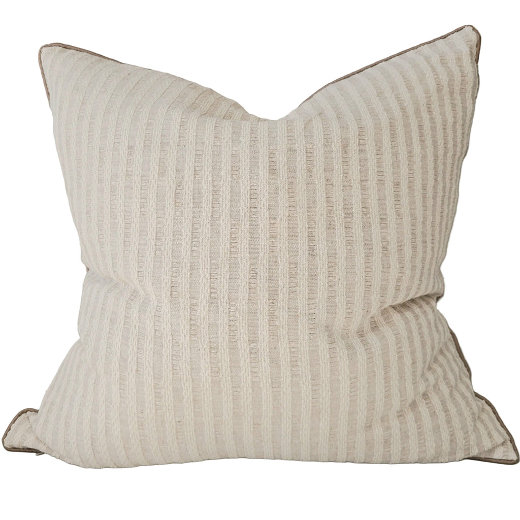 Chloe Cushion 55cm Square - Warm Beige and Off-White Fine Stripes