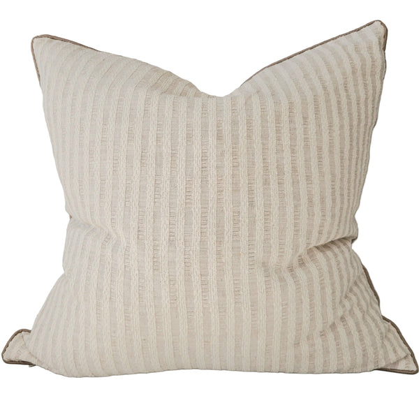 Chloe Cushion 55cm Square - Warm Beige and Off-White Fine Stripes