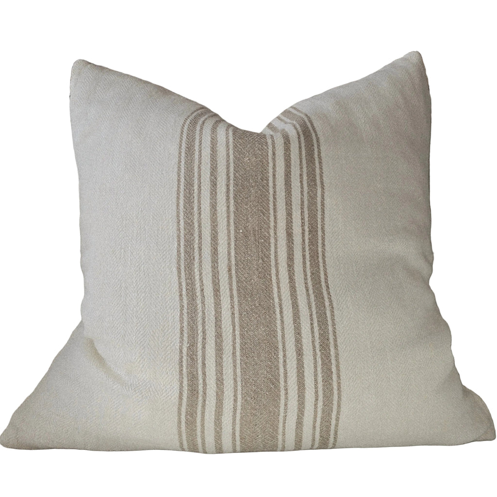 The Anchor Heavyweight Linen Cushion 55cm Square - Cream White | Natural Beige Stripe