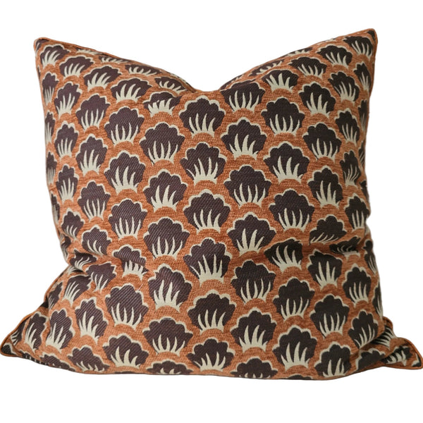 Retro Scallop Cushion 55cm Square - Rust | Chocolate Brown | Cream