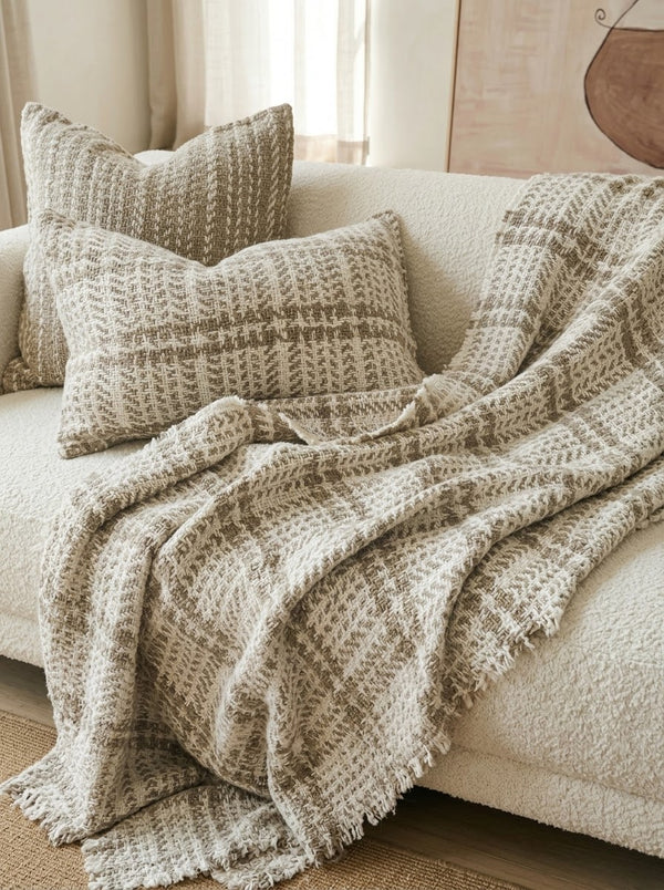 The Grounded Heavyweight Handloomed Linen Throw Bedcover 135cm x 200cm - Chunky Basketweave