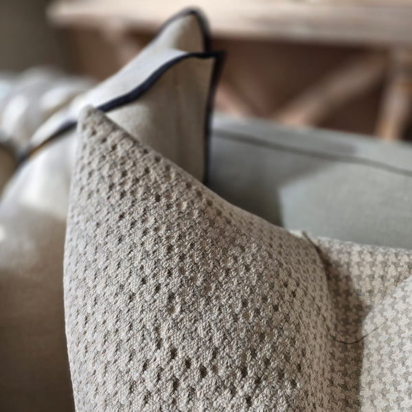 LAST ONE - Houndstooth Linen Cotton Cushion 55cm Square  - Natural