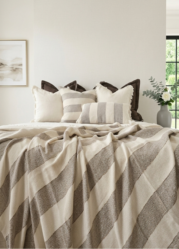 Estella Linen Blend Massive Throw Bedcover 150cm x 230cm - Natural Beige | Cool Grey