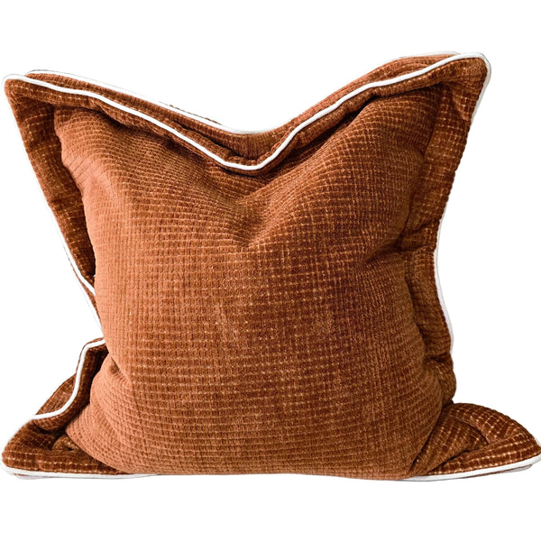 The Retro Slow Corduroy Cushion 55cm Square - Caramel Terracotta