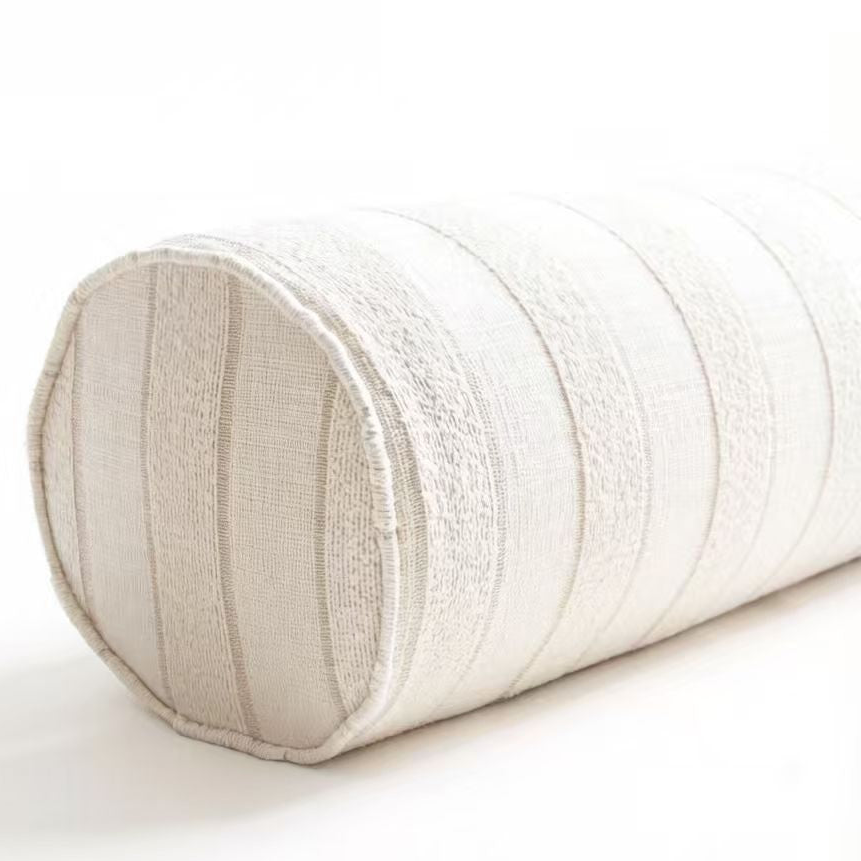RESTOCK EARLIER OF JUNE - Isolde Linen Cotton Cushion Bolster 60cm Length - Stripe Natural