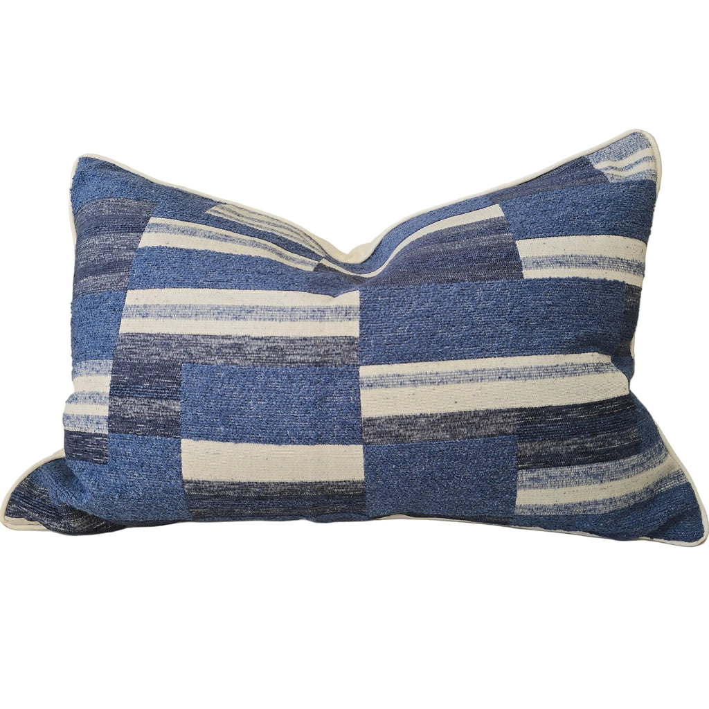 The Geo-Weave Colorblock Cushion 40x60cm Lumbar - Navy Blue | Medium Blue | Beige