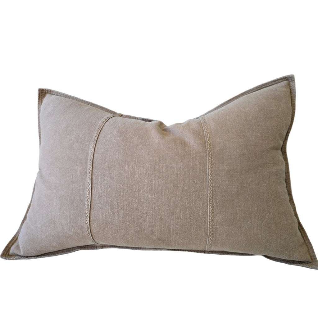 PREORDER JANUARY 2026 DROP | Eveleigh Stonewashed Linen Cotton Cushion 40x60cm Lumbar - Cinnamon | Embroidery Double Striped