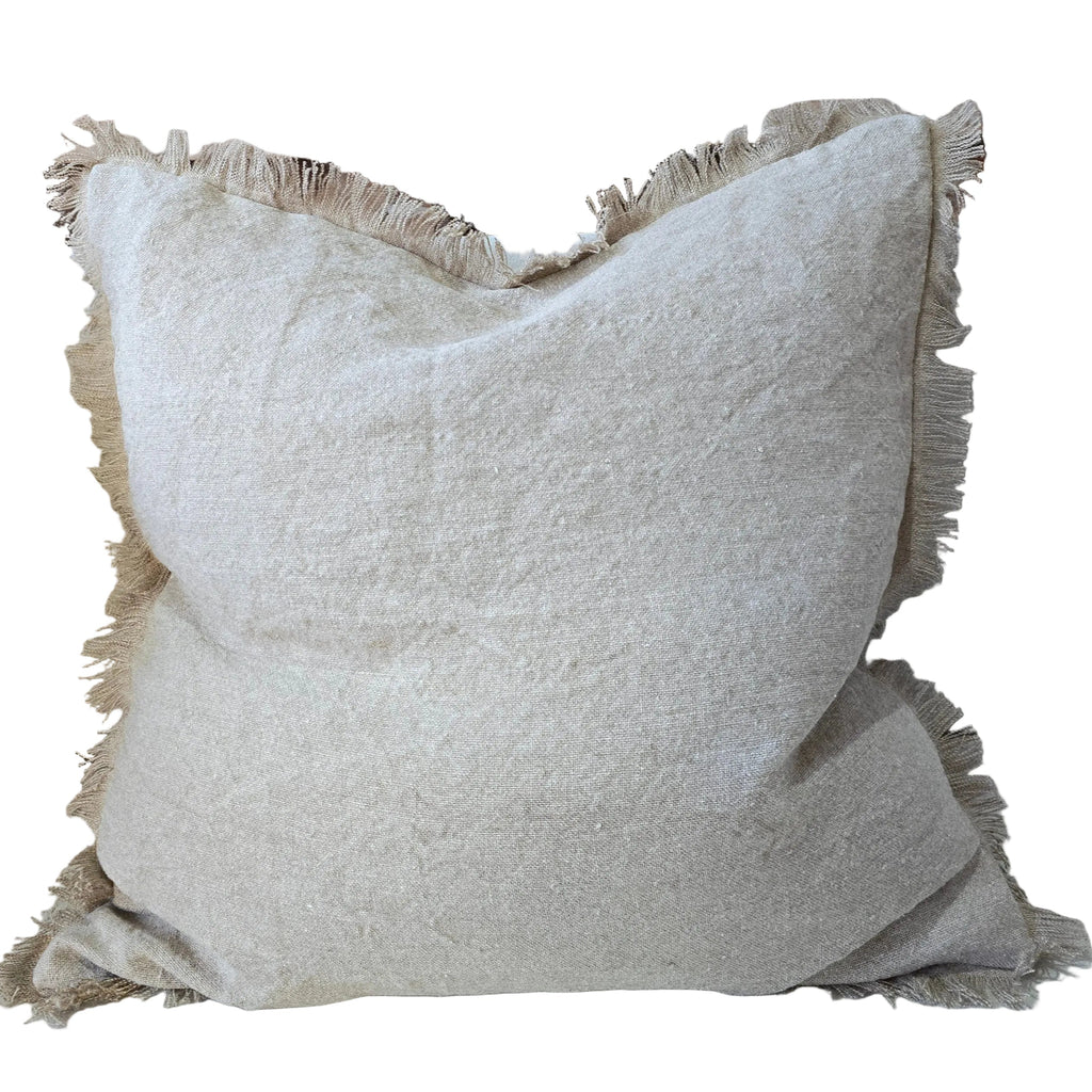 Riviera Heavy Weight Texture French Linen Fringed Edge Cushion 60cm Square- Natural