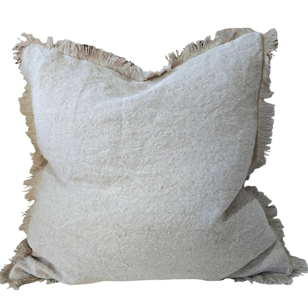 Riviera Heavy Weight Texture French Linen Fringed Edge Cushion 60cm Square- Natural