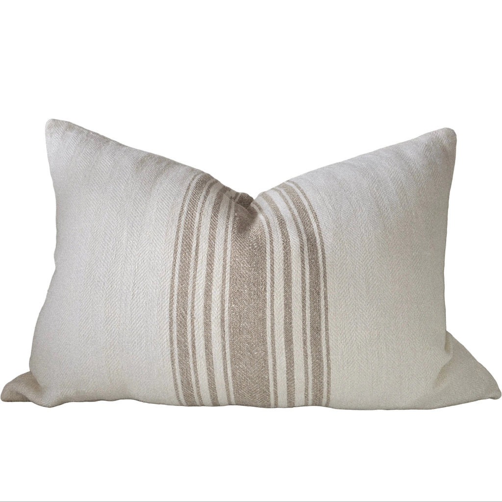 The Anchor Heavyweight Linen Cushion 40x60cm Lumbar - Cream White | Natural Beige Stripe