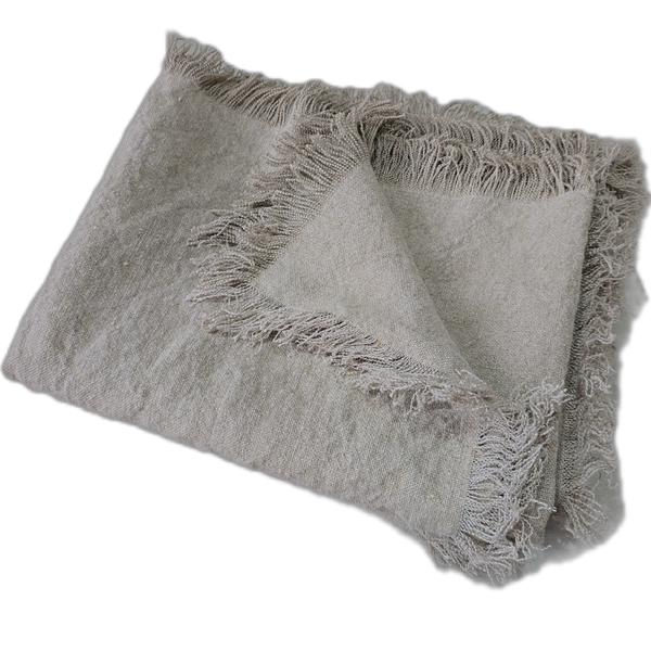 Riviera Heavy Weight Texture French Linen Fringed Edge Massive Throw Bedcover 140cm x 230cm- Natural