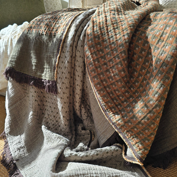 Aiyana Muslin Cotton Reversible Throw Blanket 150x200cm - Earthy Tone | Green