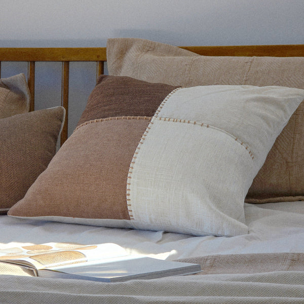 The Artisan Whipstitch Patchwork Cushion 55cm Square - Chestnut | Dark Chocolate | Warm White