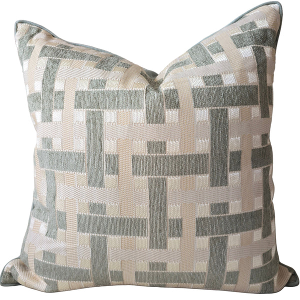 Serene Cushion 55cm Square - Geometric Off White | Beige | Mint Green