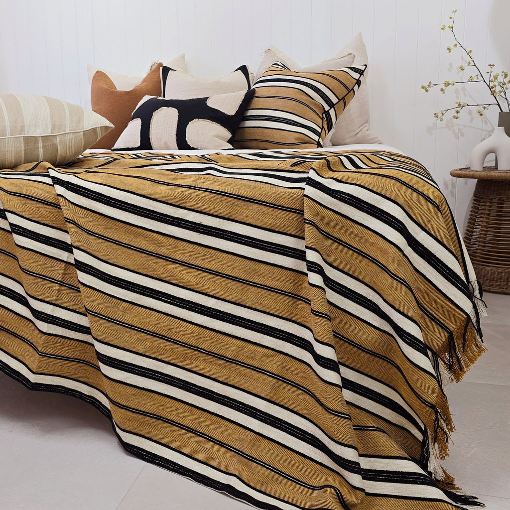 Ada Cushion Massive Throw 140cm x 220cm  - Black | Sandstone Striped