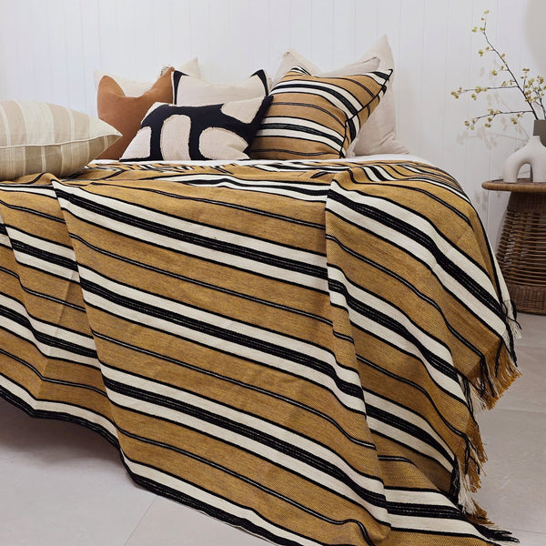 Ada Cushion Massive Throw 140cm x 220cm  - Black | Sandstone Striped