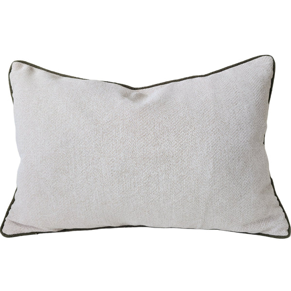 Hailey Linen Chenille Cushion 40x60cm Lumbar  - Natural with Moss Green Piping