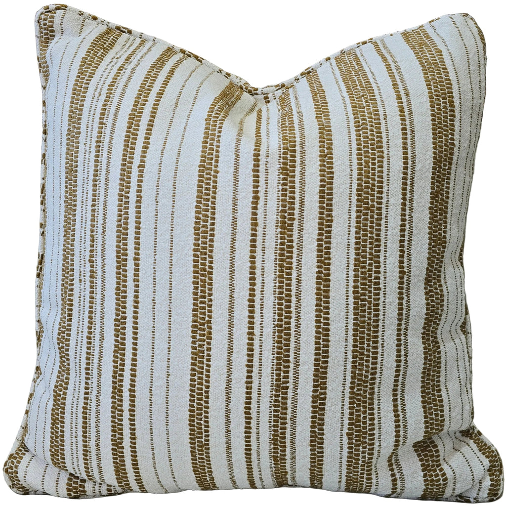 Monet Solution Dyed Eco-Friendly Outdoor Cushion 55cm Square Polyester Filled - Mustard Brown and White Stripes