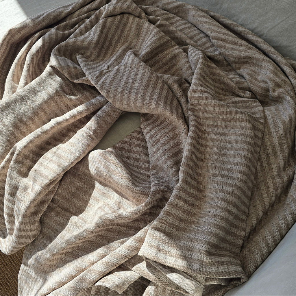 Clara Stripe Linen Blend Massive Throw  150cm x 230cm - Light Cream | Latte