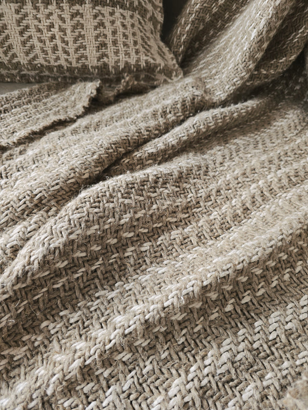 The Grounded Heavyweight Handloomed Linen Throw Bedcover 135cm x 200cm - Broken Twill Stripe