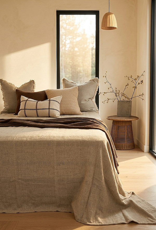 Libbie Linen Blend Massive & Grand Size Bedcover - Natural