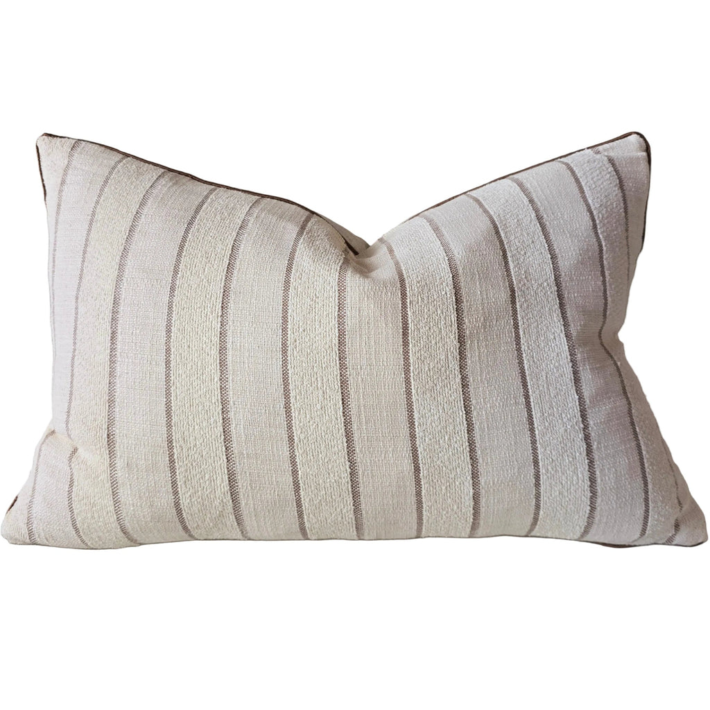 Isolde Linen Cotton Cushion 40x60cm Lumbar - Stripe Oatmeal