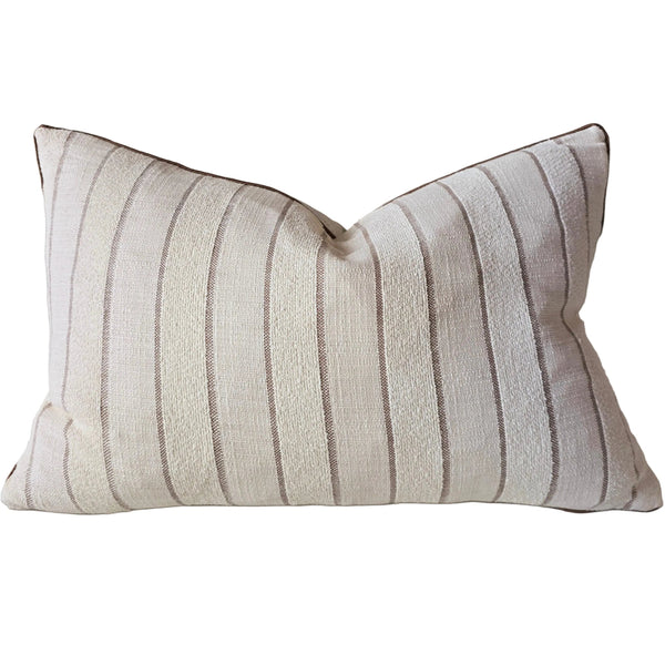 Isolde Linen Cotton Cushion 40x60cm Lumbar - Stripe Oatmeal