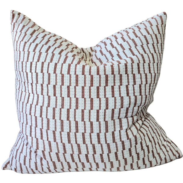 Mosaic Jacquard Linen Cotton Cushion 55cm Square - Reddish Brown | Off White