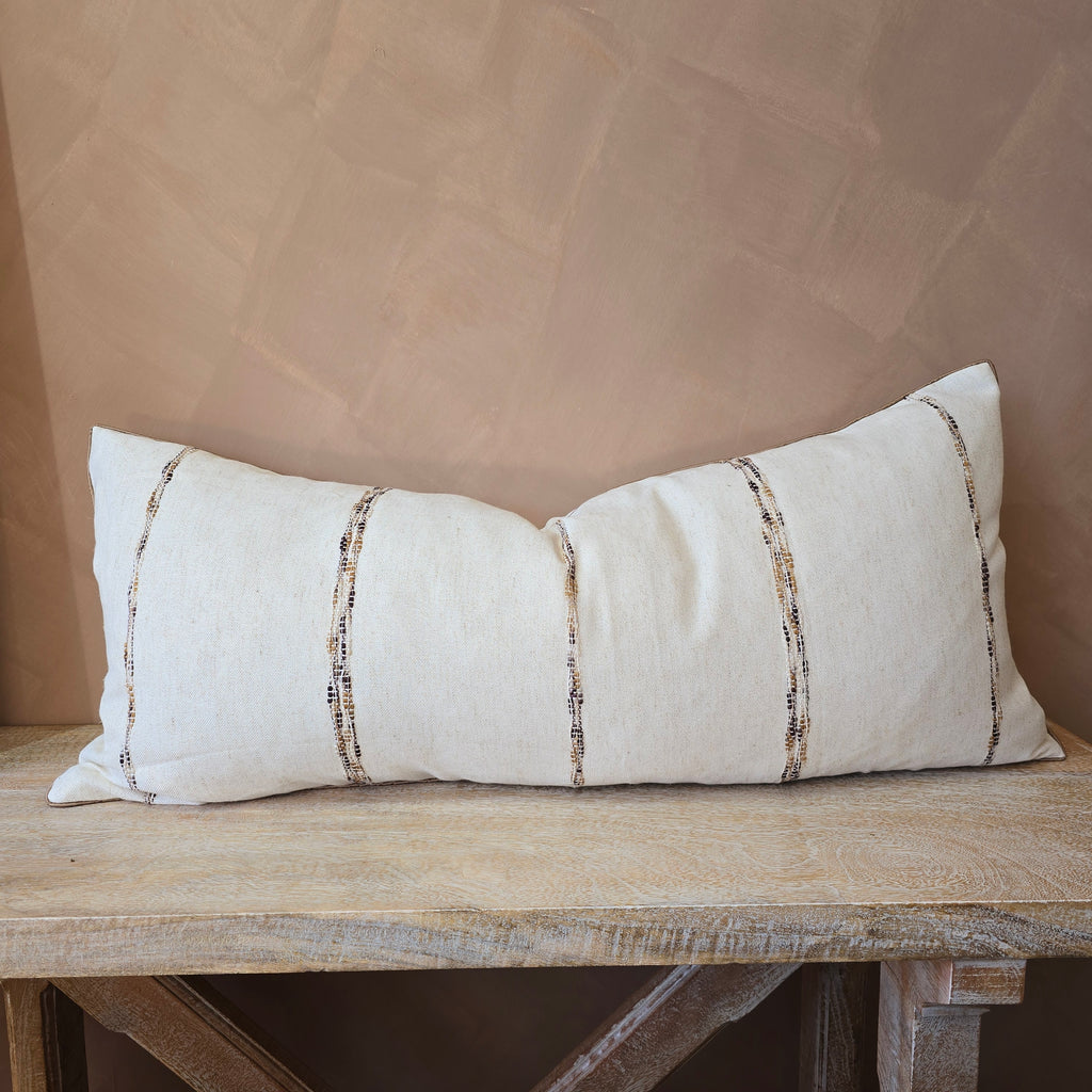 Serene Cushion 40x90cm Long Lumbar - Earthy Brown Striped | Cream White