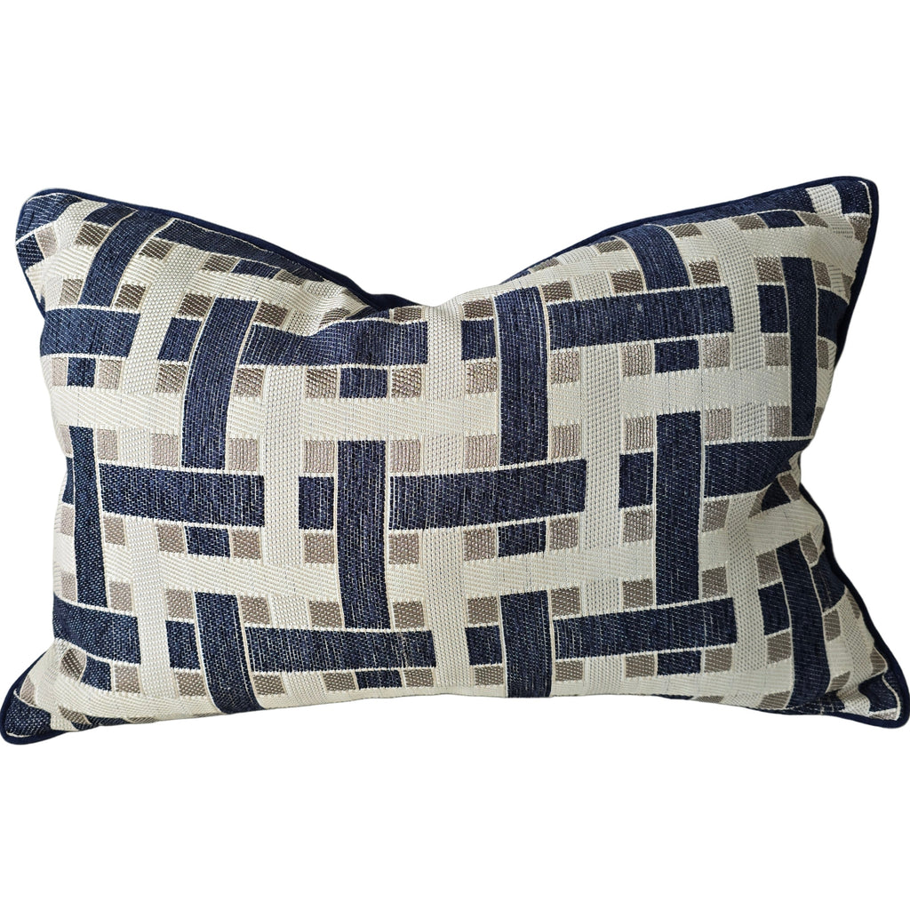 Serene Cushion 40x60cm Lumbar - Geometric Dark Navy | Natural