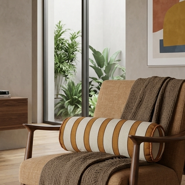 Dylan Cushion Bolster 60cm Length - Warm Terracotta | Cream