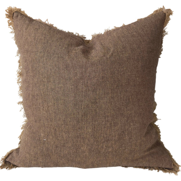 Della Heavyweight Pure Linen Cushion 55cm Square - Rust Dark Mocha Fringe