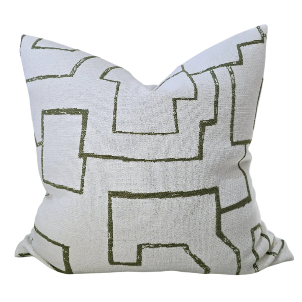 Gabby Linen Cushion 50cm Square - Off White | Green Abstract